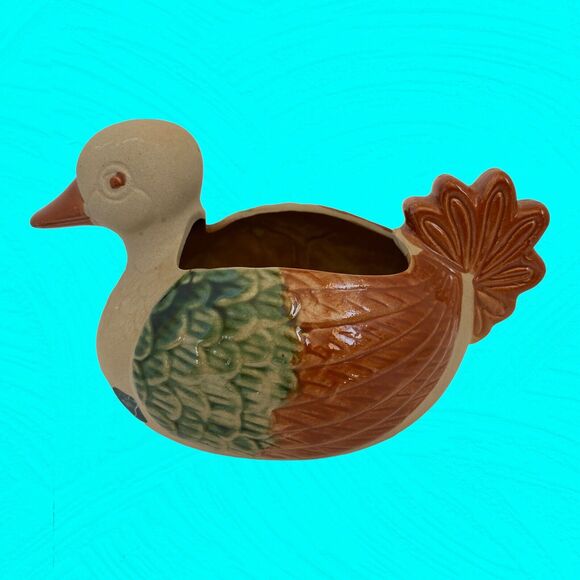 Vintage Terra Cotta Pottery Clay Duck Cactus Planter Vase 4” - Picture 4 of 7